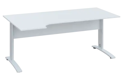 CRK 18 - 166 stůl kancelářský, rohový, levý, kovová podnož bílá, deska 18 mm, široký 1600 mm, bílá